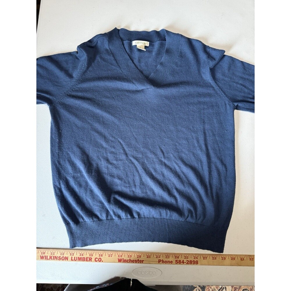 Orvis V Neck Pullover Sweater Men’s 60% Wool Lightweight Blue Size L